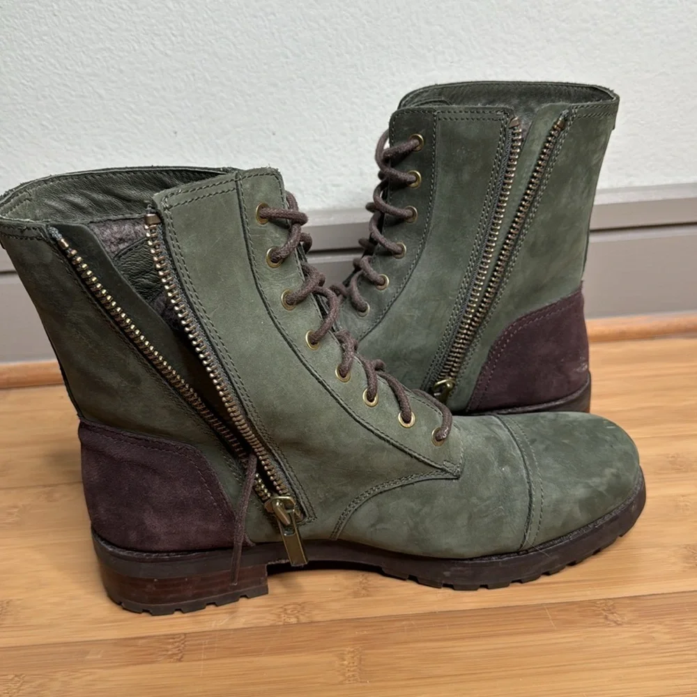 UGG Boots Waterproof Leather Olive Green & Brown Women's Size 11